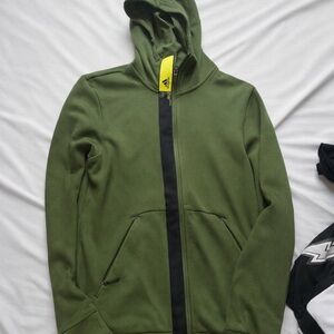 Adidas Olive Green Hoodie with Yellow Accent